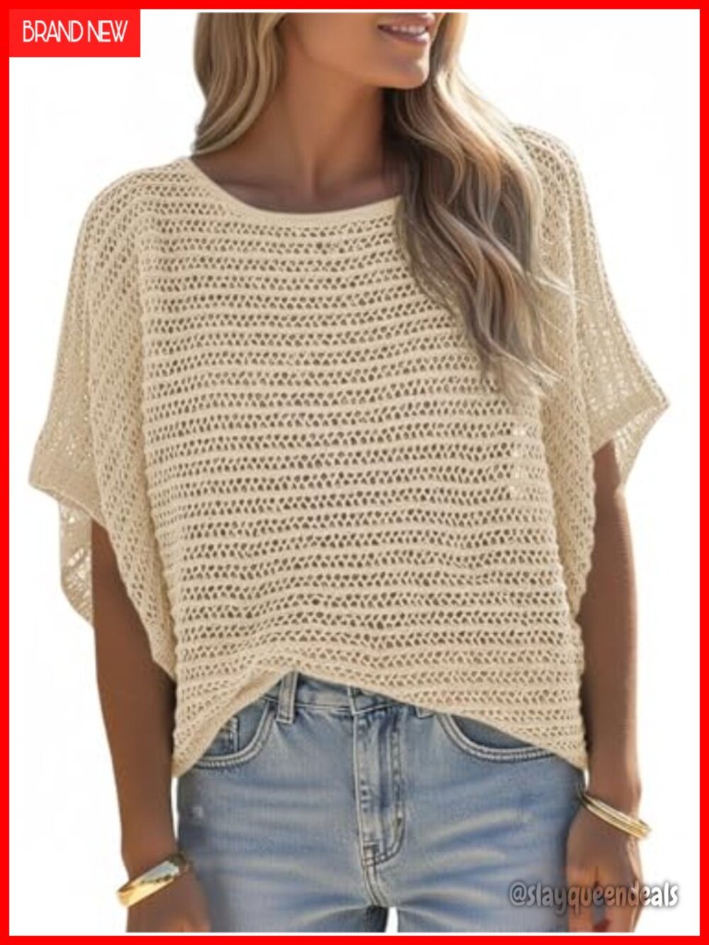 Womens Crochet Mesh Top Oversized Short Sleeve Summer Beach Cover Up